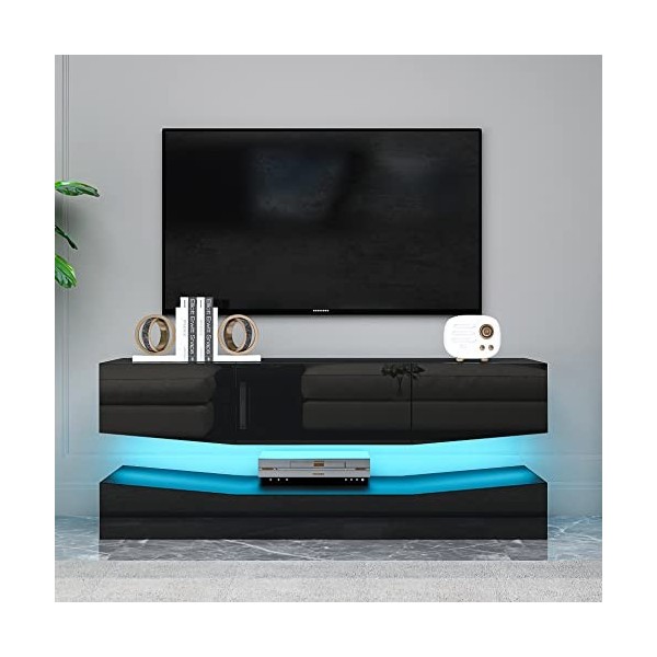 WERSMT Support TV LED flottant - Centre de divertissement mural avec rangement et lumière LED - Meuble TV moderne brillant po