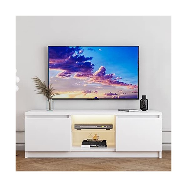 WERSMT Support TV LED flottant - Centre de divertissement mural avec rangement et lumière LED - Meuble TV moderne brillant po