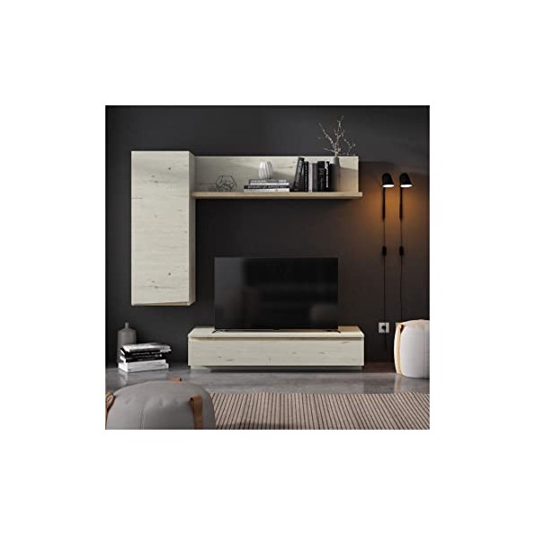 Tousmesmeubles Composition TV Bois Blanchi/Chêne Blond - Camelia - L 165 x l 45 x H 170 - Neuf