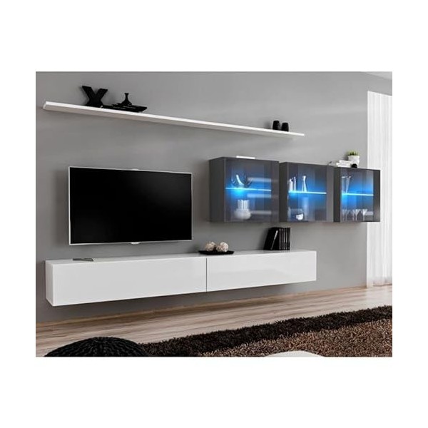 Paris Prix - Meuble TV Mural Design Switch Xvii 340cm Blanc & Gris