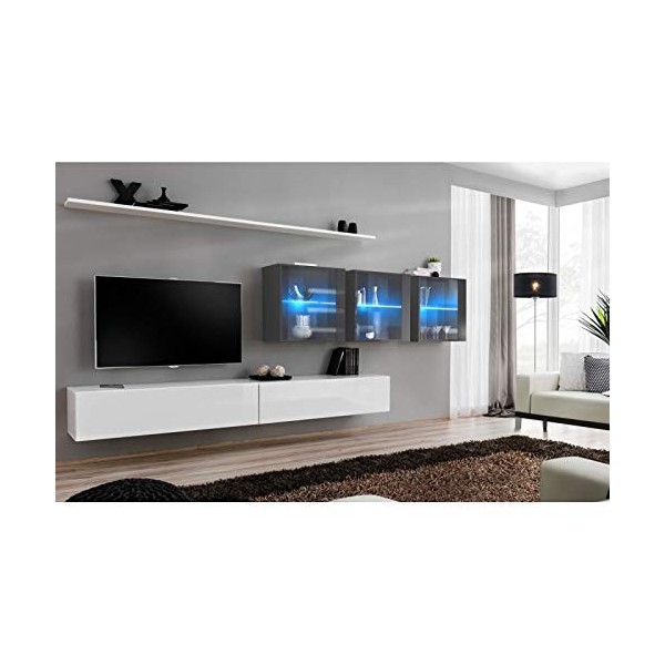 Paris Prix - Meuble TV Mural Design Switch Xvii 340cm Blanc & Gris