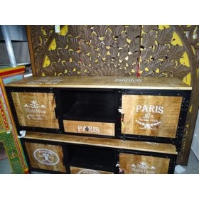 int. dailleurs - Meuble pour Flat TV 1 tiroirs et 2 Portes en Teck recyclé et Acier - PAL-1002