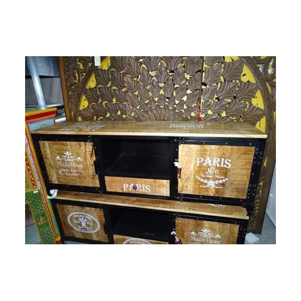 int. dailleurs - Meuble pour Flat TV 1 tiroirs et 2 Portes en Teck recyclé et Acier - PAL-1002