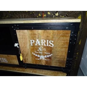 int. dailleurs - Meuble pour Flat TV 1 tiroirs et 2 Portes en Teck recyclé et Acier - PAL-1002