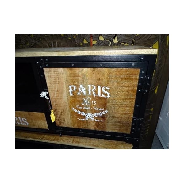 int. dailleurs - Meuble pour Flat TV 1 tiroirs et 2 Portes en Teck recyclé et Acier - PAL-1002