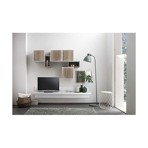 icreo MiLEGO Living No.10 Composition de meubles pour salon avec meuble TV Blanc frêne et chêne nodé