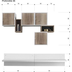 icreo MiLEGO Living No.10 Composition de meubles pour salon avec meuble TV Blanc frêne et chêne nodé