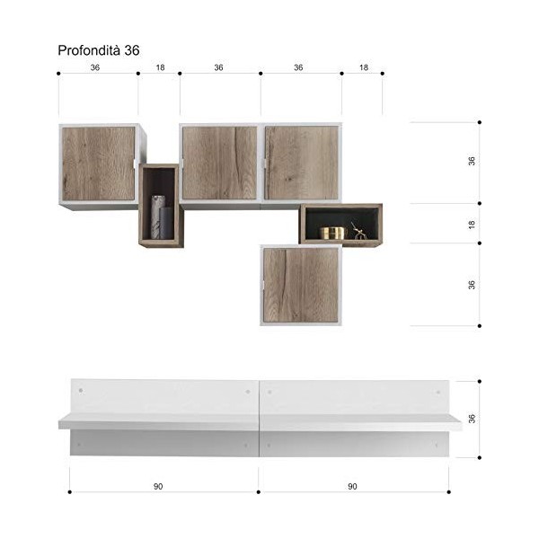 icreo MiLEGO Living No.10 Composition de meubles pour salon avec meuble TV Blanc frêne et chêne nodé