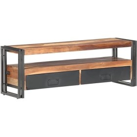 Suuim Meuble TV en Bois avec 2 tiroirs et Un Compartiment Ouvert, Bois Massif avec Finition Sheesham, Centre de Divertissemen