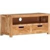 Suuim Meuble TV en Bois avec 1 étagère et 2 tiroirs, Centre de Divertissement en Bois Massif dacacia, Console TV, Meuble mul