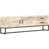 Meuble TV en Bois Massif 2 Portes et 2 Tiroirs, Centre de Divertissement en Bois dacacia Massif Blanc Table de Console TV Me