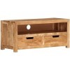 Suuim Meuble TV en Bois avec 1 étagère et 2 tiroirs, Centre de Divertissement en Bois Massif dacacia, Console TV, Meuble mul