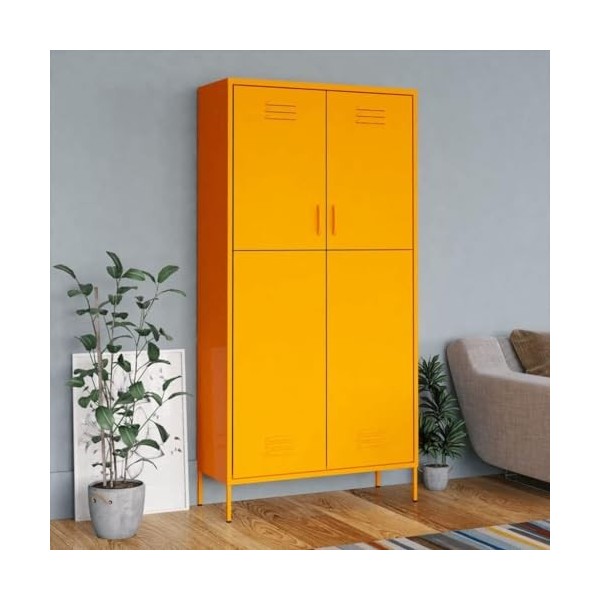 Suuim Meuble TV en métal avec 2 Portes grillagées, Meuble TV en Acier, Meuble de Rangement latéral pour Salon, Jaune Moutarde
