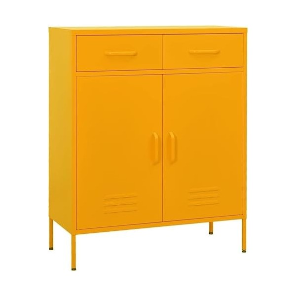 Suuim Meuble TV en métal avec 2 Portes grillagées, Meuble TV en Acier, Meuble de Rangement latéral pour Salon, Jaune Moutarde
