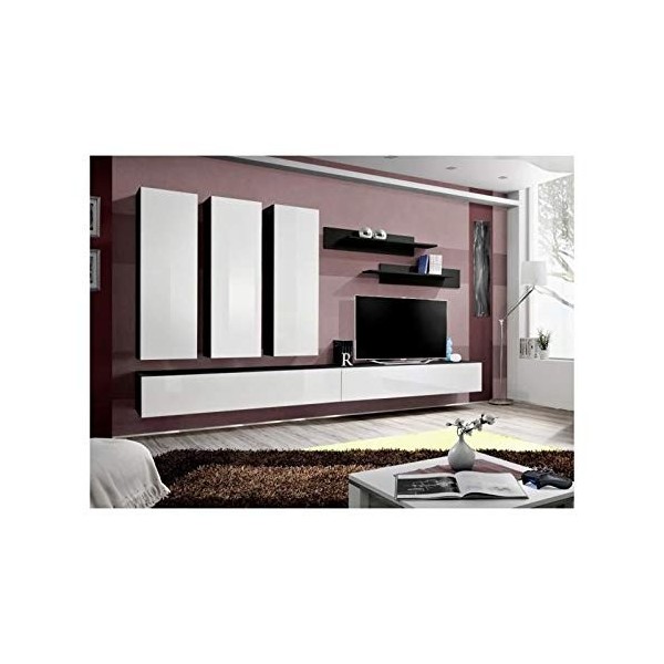PRICE FACTORY just for you Meuble TV Fly E1 Design, Coloris Noir et Blanc Brillant. Meuble Suspendu Moderne et Tendance pour 