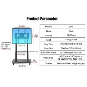 AASSDOO Meuble TV pour Chambre à Coucher/Salon pour écrans Plats 55/40/60/65/70 Pouces, Chariot TV Roulant/Mobile avec roulet