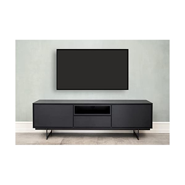 Ibbe Design Tokyo Meuble TV Support de télévision Buffet Bas pour Salon, Chambre, Style Scandinave Noir Placage de Chêne, MDF