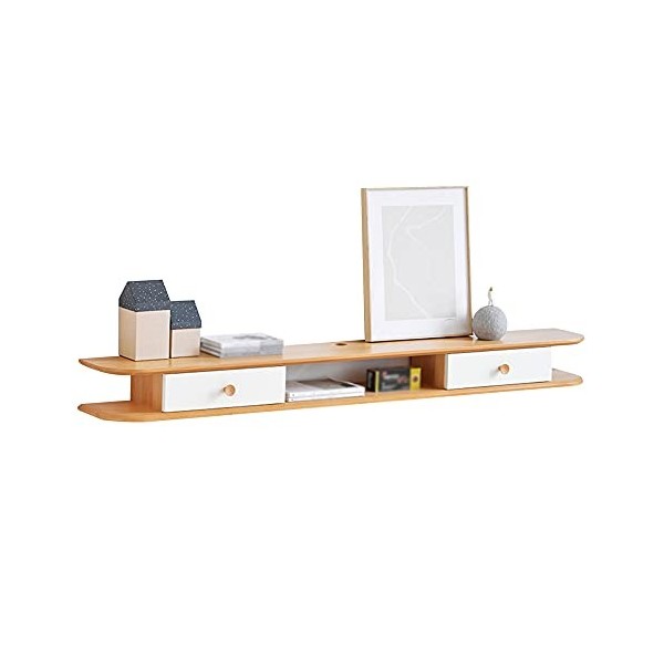 WebErt Meuble TV Flottant Meuble TV Flottant, Conception de Trou de Fil, Meuble TV Suspendu en Bois Massif avec Tiroir, pour 
