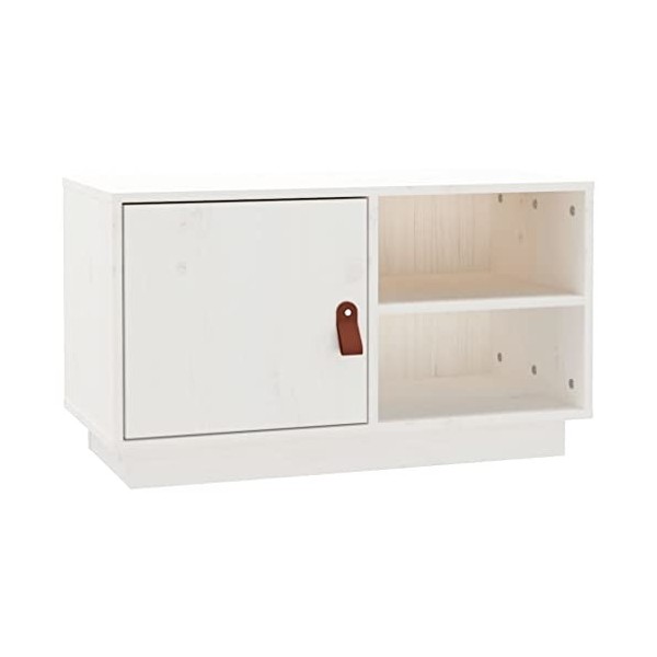 FAMIROSA Meuble TV Blanc 70x34x40 cm Bois de pin Massif 8.4KG 