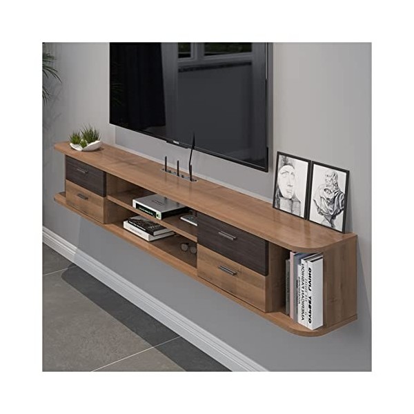Meuble TV Flottant Double Couche Tenture Murale Meuble TV Divertissement Media Center Console de Rangement avec Rangement et 