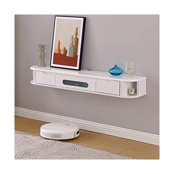 ROLTIN Meuble TV Flottant, Étagère TV Murale Multifonction en Bois Massif avec Tiroir, pour Stockeurs de Chambre à Coucher de