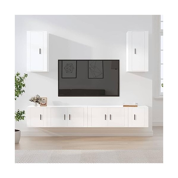 DCRAF Home Hardware Businese Meuble TV 6 pièces en bois Blanc brillant