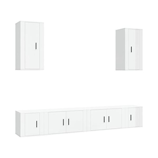 DCRAF Home Hardware Businese Meuble TV 6 pièces en bois Blanc brillant