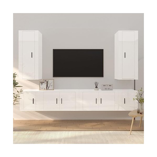 DCRAF Home Hardware Businese Meuble TV 6 pièces en bois Blanc brillant