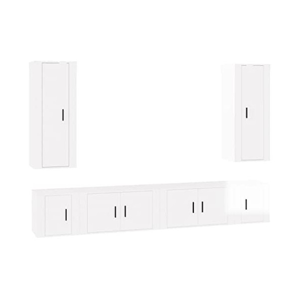 DCRAF Home Hardware Businese Meuble TV 6 pièces en bois Blanc brillant