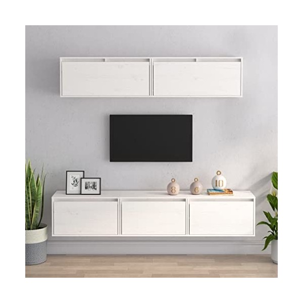 DCRAF Home Hardware Businese Lot de 5 meubles TV en pin massif Blanc