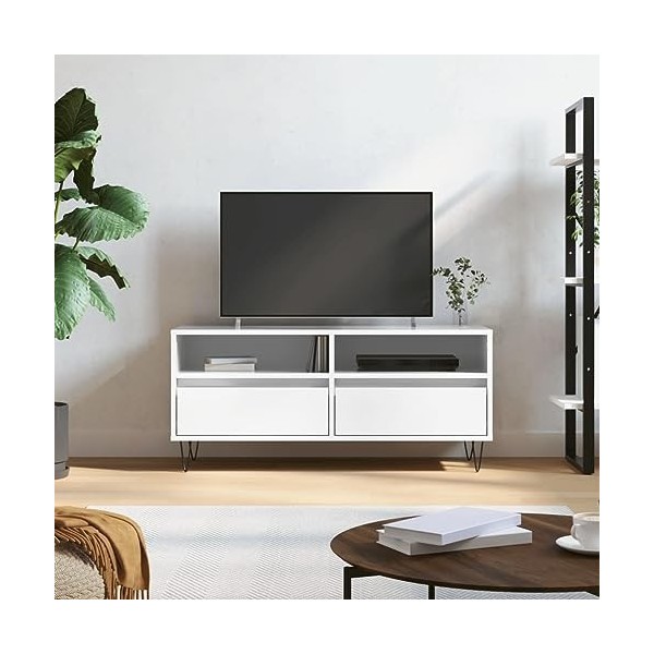 Générique Meuble TV Blanc Brillant 100x34,5x44,5 cm Bois dingénierie,22 KG,831238, Meubles, Meubles TV
