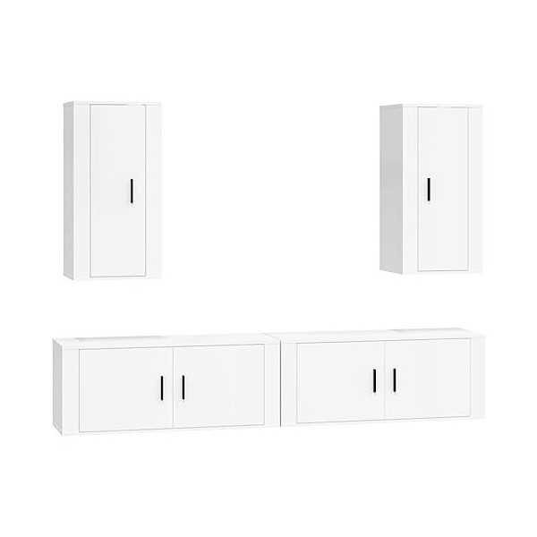 TEKEET Home Hardware Businese Meuble TV 4 pièces en bois Blanc brillant