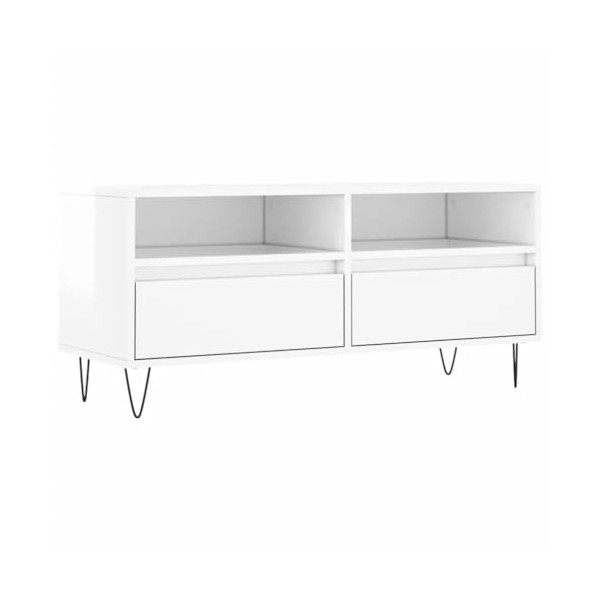 Générique Meuble TV Blanc Brillant 100x34,5x44,5 cm Bois dingénierie,22 KG,831238, Meubles, Meubles TV