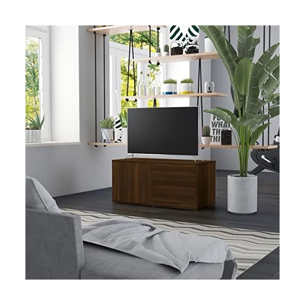 FAMIROSA Meuble TV Chêne Marron 80x34x36 cm Bois dingénierie 16.8KG 