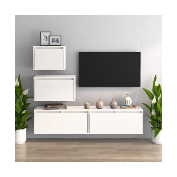 WOODEY Home Hardware Businese Lot de 4 meubles TV en pin massif Blanc