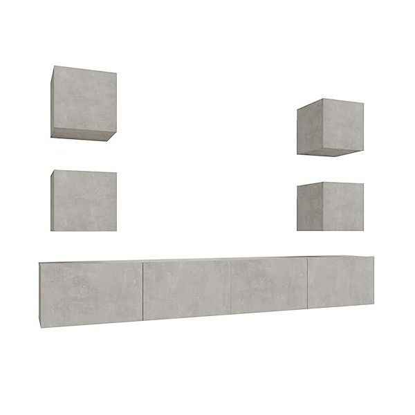 SMTSEC Meuble TV 6 pièces en bois gris béton