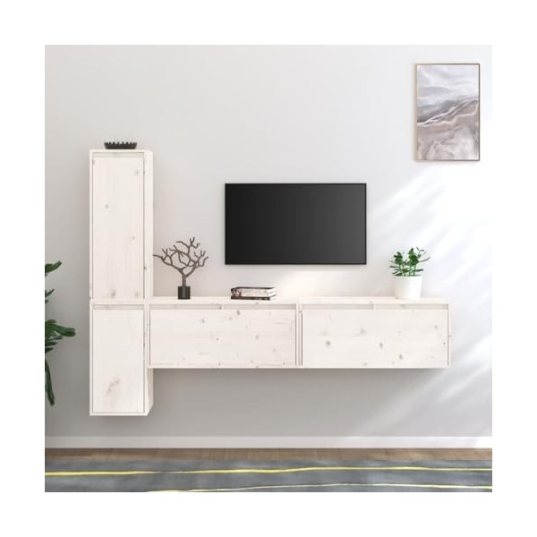 WOODEY Home Hardware Businese Lot de 4 meubles TV en pin massif Blanc