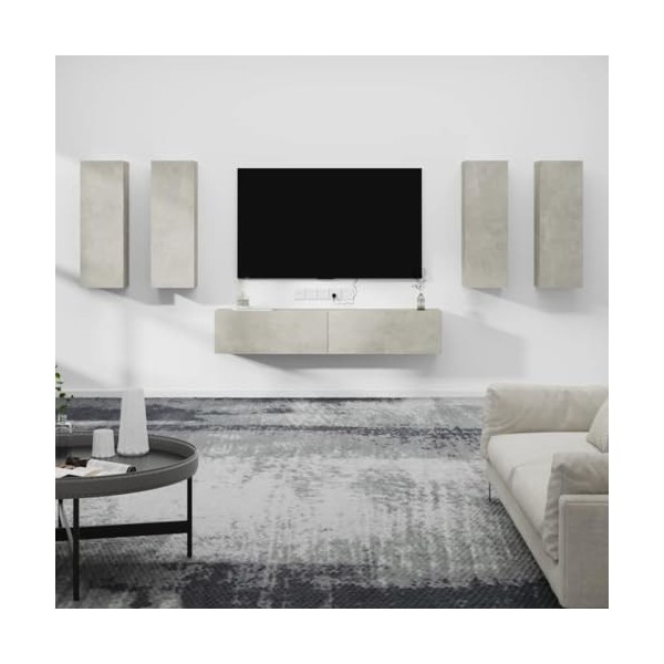 SEVSO Meuble TV 6 pièces en bois gris béton