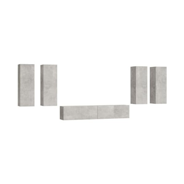 SEVSO Meuble TV 6 pièces en bois gris béton