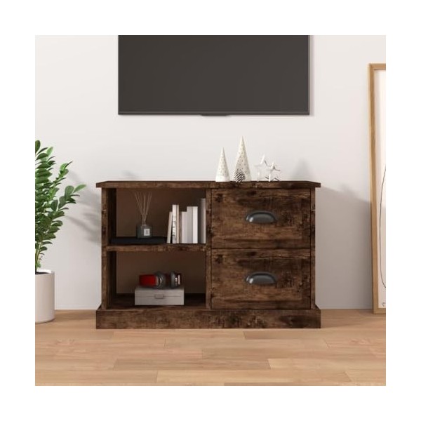 FAMIROSA Meuble TV chêne fumé 73x35,5x47,5 cm Bois dingénierie 17.9KG 