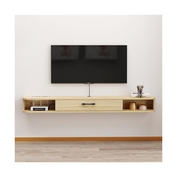 Bixiaomei Meuble TV flottant de 180,3 cm, étagères flottantes avec porte, console multimédia de divertissement moderne, grand