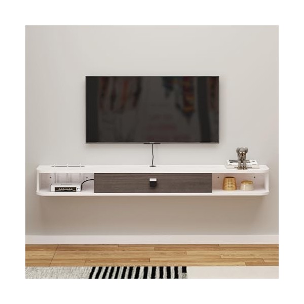 Bixiaomei Meuble TV flottant de 180,3 cm, étagères flottantes avec porte, console multimédia de divertissement moderne, grand