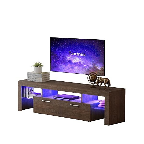 Tantmis Meuble TV avec lumières LED et grand espace de rangement, centre de divertissement en bois de ferme pour TV jusquà 6