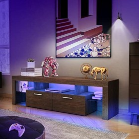 Tantmis Meuble TV avec lumières LED et grand espace de rangement, centre de divertissement en bois de ferme pour TV jusquà 6