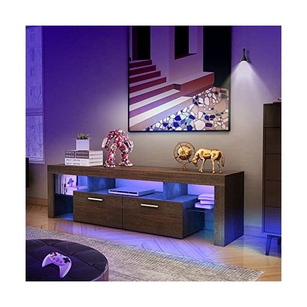 Tantmis Meuble TV avec lumières LED et grand espace de rangement, centre de divertissement en bois de ferme pour TV jusquà 6