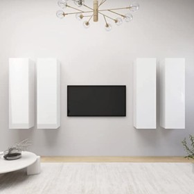 TECHPO Home Hardware Businese Lot de 4 meubles TV en bois Blanc brillant 30,5 x 30 x 110 cm