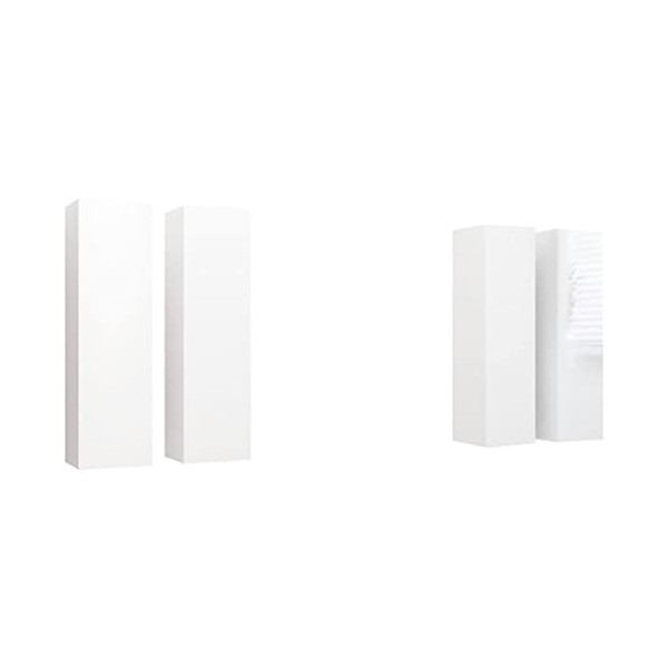TECHPO Home Hardware Businese Lot de 4 meubles TV en bois Blanc brillant 30,5 x 30 x 110 cm