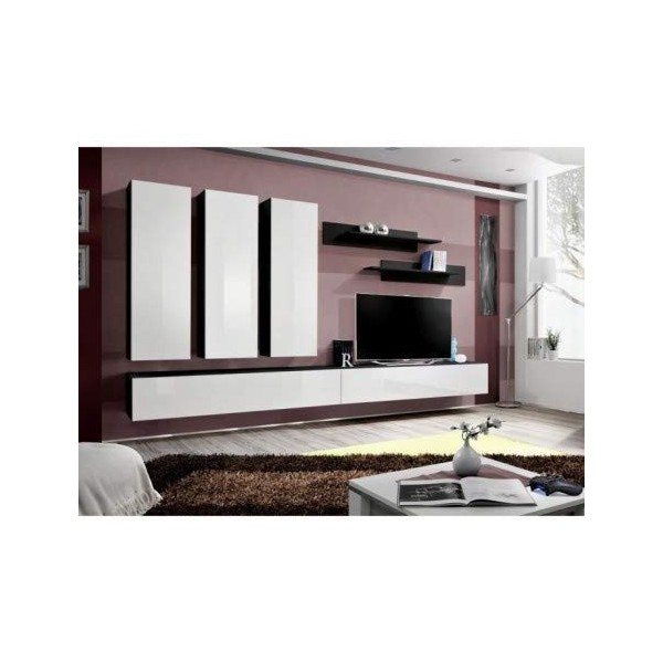 Meuble TV Fly E4 Design, Coloris Blanc Brillant. Meuble Suspendu Moderne et Tendance pour Votre Salon.