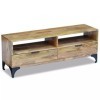 FZYHFA Meuble TV en bois de mangue 120 x 35 x 45 cm. Design simple et pratique, stable et durable. Porte mobile pour CD.