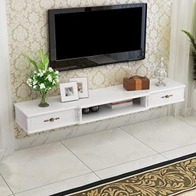 Meuble TV Meuble TV Flottant Étagère de Rangement Multimédia, Meuble TV Mural de Rangement pour Routeur Décodeur avec Tiroir,